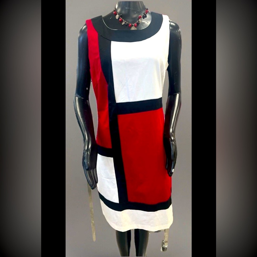 JW Treci Designer Mod Color Block Style Women 10 Black White Red Hamptons Classy